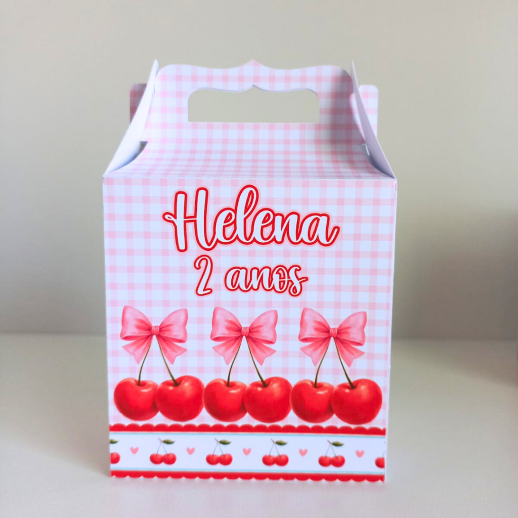 Caixa Maletinha Cerejinha Personalizada Nome e Idade / Maletinha para Lembrancinha de Festa / Aniversário Infantil