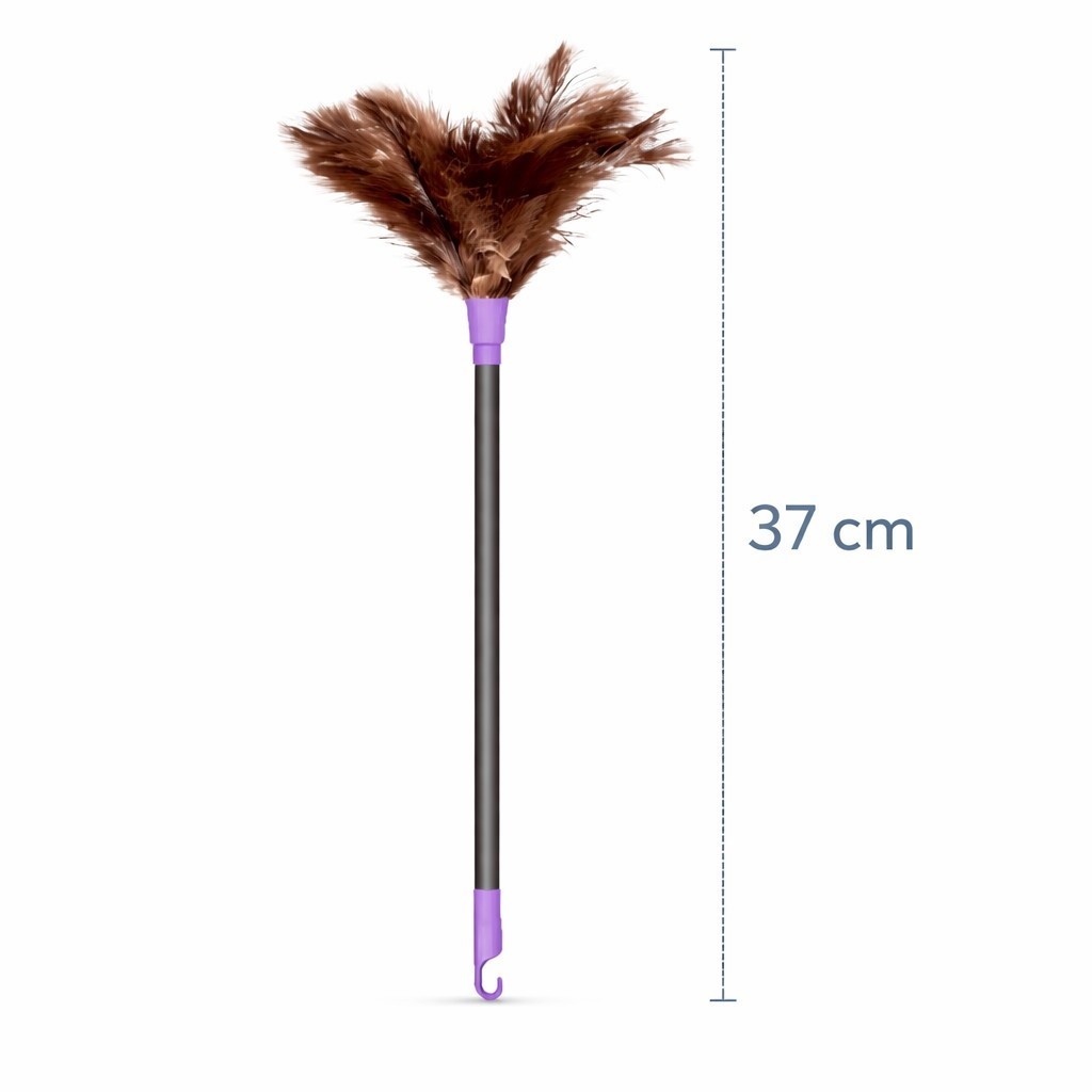 Espanador de Pó de Pena de Avestruz Importada Shangrila Modelo Nomo N20 37cm Penas Naturais E Cabo Plástico Resistente