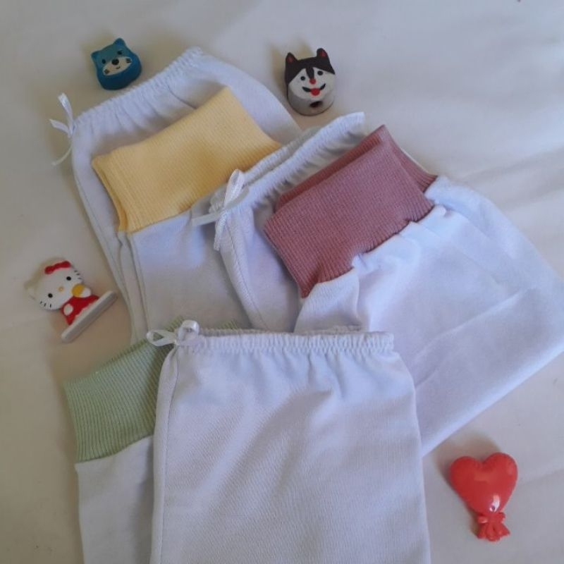 PROMOÇÃO KIT COM 3 MICHÃOZINHOS BRANCO E COLORIDOS RN/ RIBANA COLORIDA SEM PÉ 100% ALGODÃO /CALÇA RECÉM NASCIDO — imagem 2 de 2