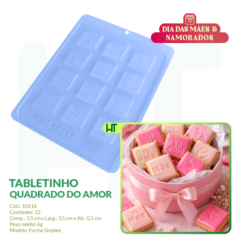 Forma para Chocolate Tabletinho Quadrado do Amor BWB 10616 - Dia das Mães & Namorados 2026