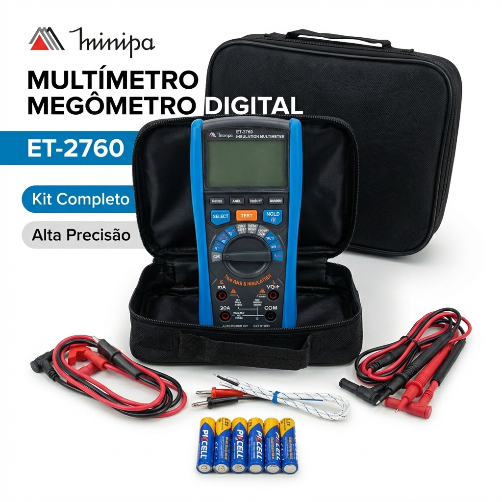Multímetro Megômetro Digital Minipa ET-2760 True RMS NCV 1000V