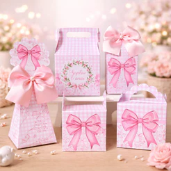 Kit festa Laço Rosa Caixas Personalizada Lembrancinhas Laçinho Festa 15 anos Monte em casa