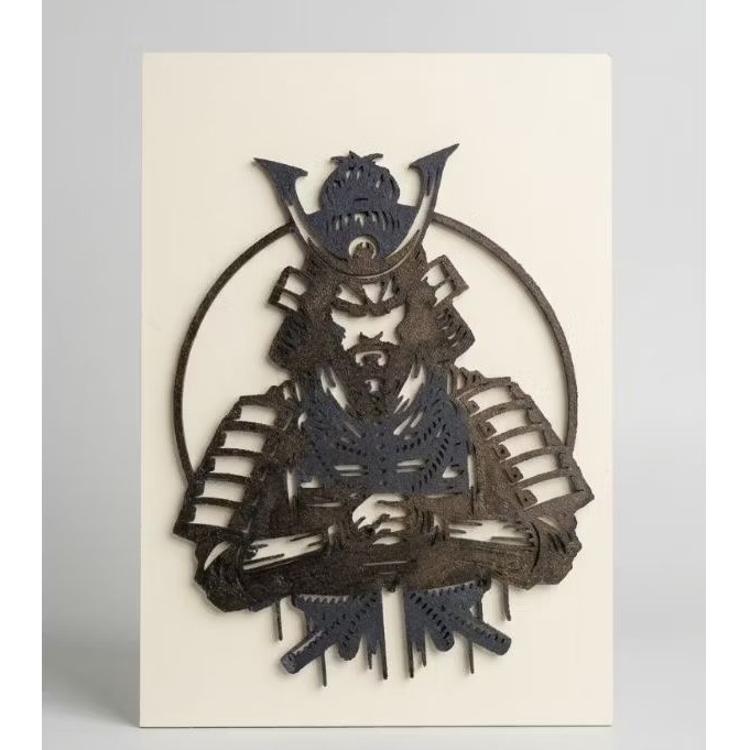 Quadro Decorativo Samurai Katana 3D Relevo Placa MDF A4 Arte de Parede Geek Minimalista Oriental