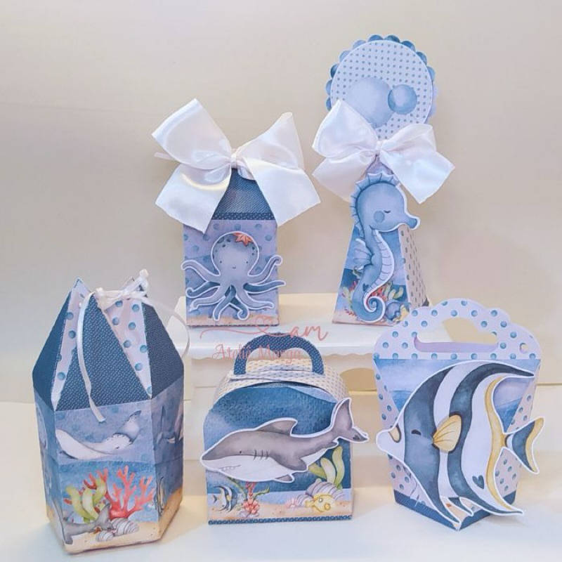 Kit 20 Caixinhas Personalizadas Tema Fundo Do Mar Lembrancinhas De Festa Aniversário Infantil Menino Menina Luxo 3D