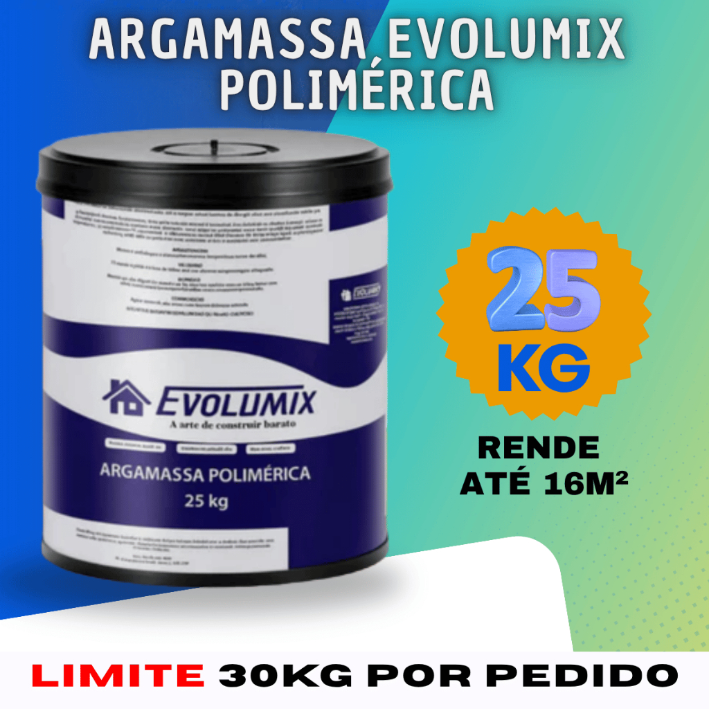 Evolumix Barrica Argamassa Polimérica 25kg Pronta Uso Rende + Obra Rápida Sem Desperdício Econômica