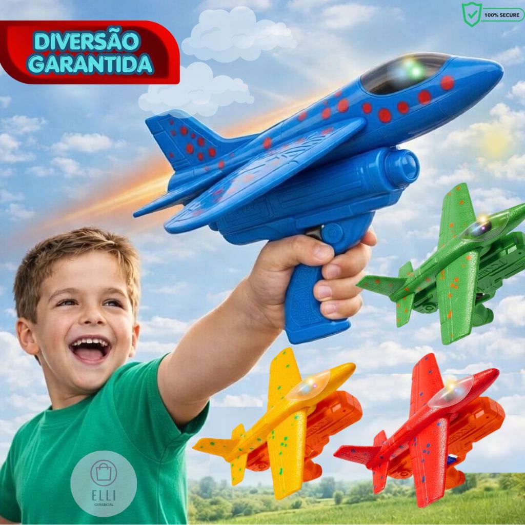 Kit 2/4 E 6 Lançador De Avião Voador Brinquedo Criança Esporte Infantil Ar Livre Divertido Com Luz