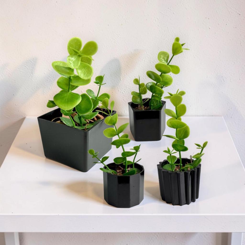 4 Mini Vasos com Plantas Artificiais para Sua Casa