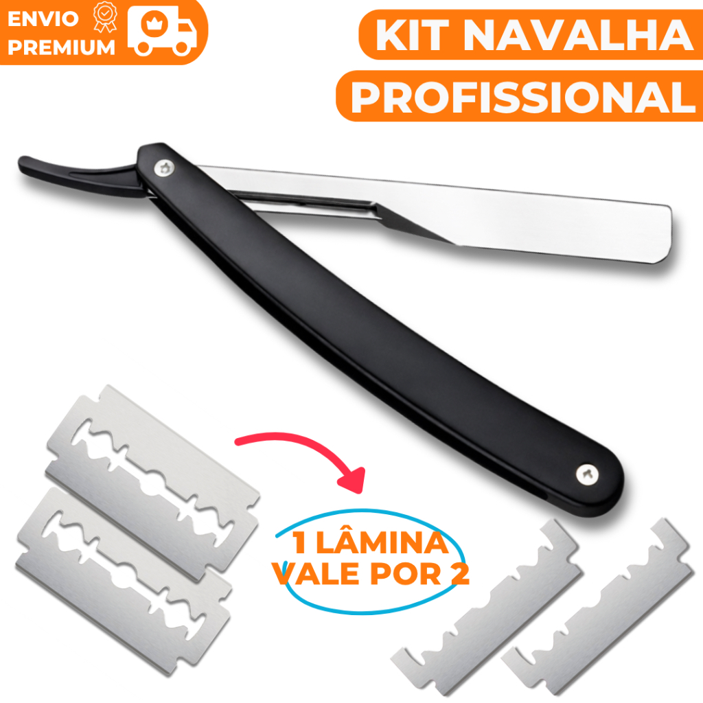 Navalha Profissional Barbeiro Navalhete + Lâminas Aço Inox Kit Barbear Masculino De Acabamento Barba