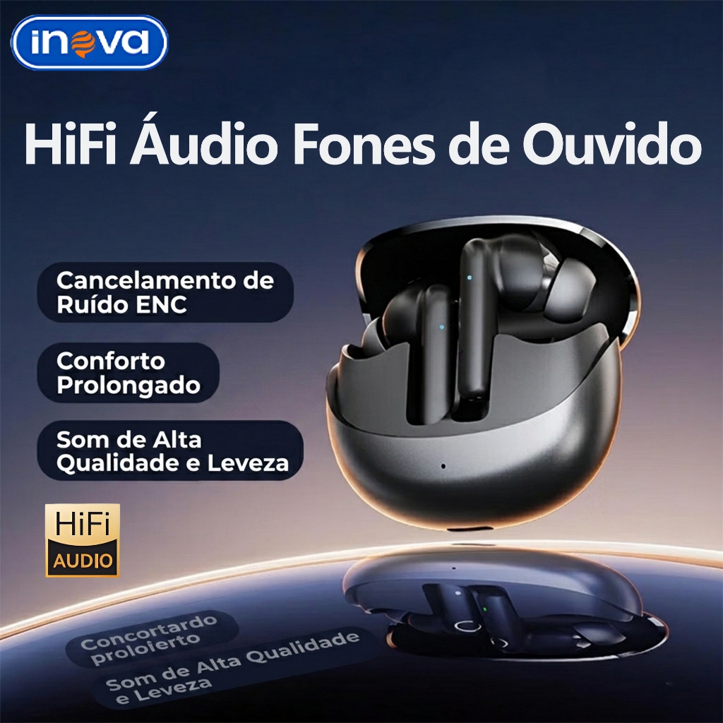 Inova Fones de Ouvido Tws Pro Fone Sem Fio Bluetooth Hifi Estéreo Cancelamento de Ruído Esportivo — R$ 400,00 em Shopee