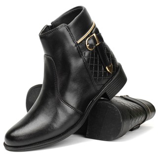 Bota Botinha Feminina Coturno Cano Medio Baixo Com Ziper Lateral Detalhada Moda Blogueira