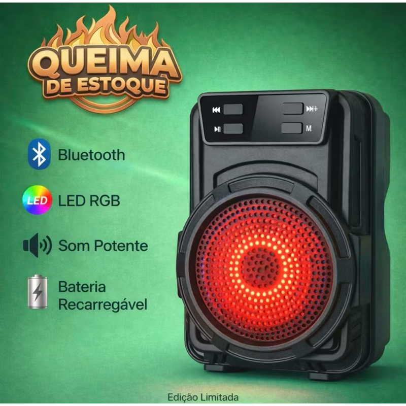 PROMOÇÃO Mini Caixa de Som Bluetooth GTS 3" Portátil com LED Colorido