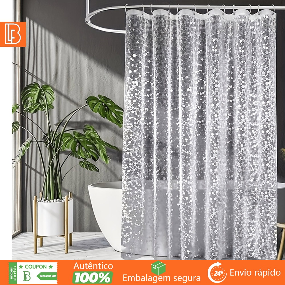 Cortina de Chuveiro 3D Translúcida Ilhós Anti Mofo Resistente Premium PVC