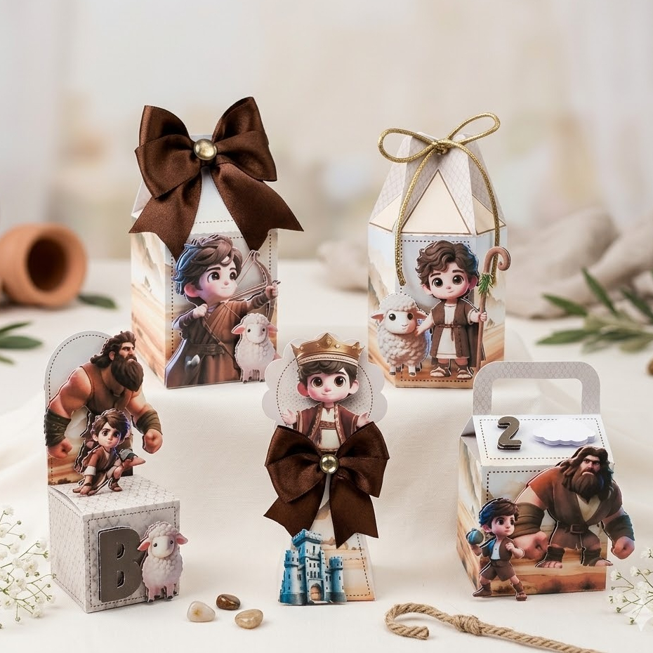 Kit Caixas  Rei Davi/personalizados para festa Davi e Golias/Lembrancinha aniversário infantil/kit