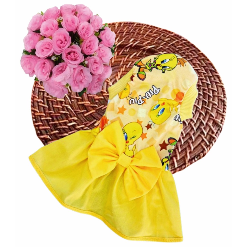 2026 Primavera/Verão Novo Vestido Pet Para Cachorros de Pequeno porte Roupa para Cães em Malha Confortavel Personagens