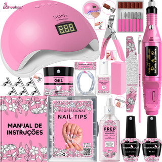 Kit Unha Gel Completo Cabine Sun 5 48W Digital Lixadeira Elétrica Caneta Pedicure e Manic…
