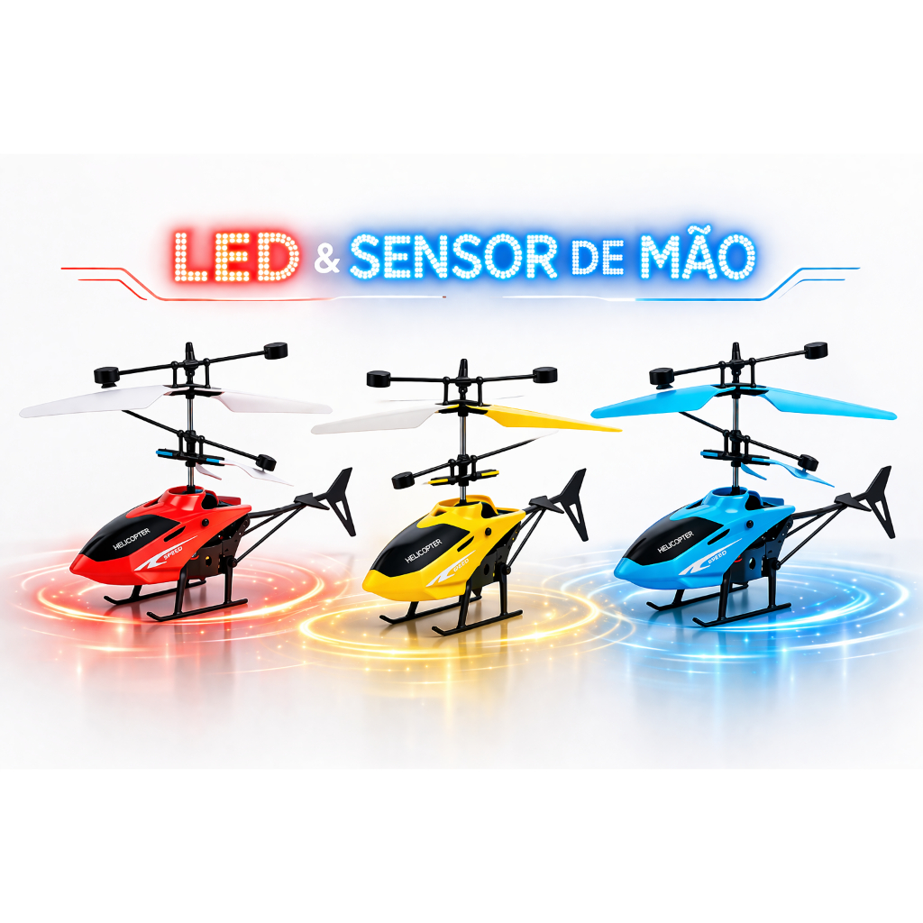 Brinquedo Helicóptero Voador Sensor Infantil Mini Drone Recarregável com Luz de LED e USB