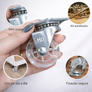 Rodízios Silicone 50mm Giratórios Para Vasos- Mesas- Prateleiras e Móveis- Kit 4 Rodinhas + Parafuso em Oferta na Shopee