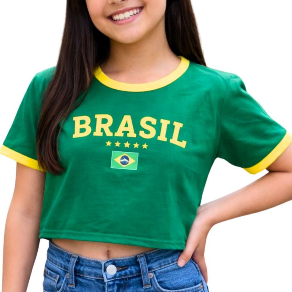 Cropped Brasil Feminino Infanto Juvenil Conforto e Estilo Viscolycra Premium de Alta Qualidade Promo