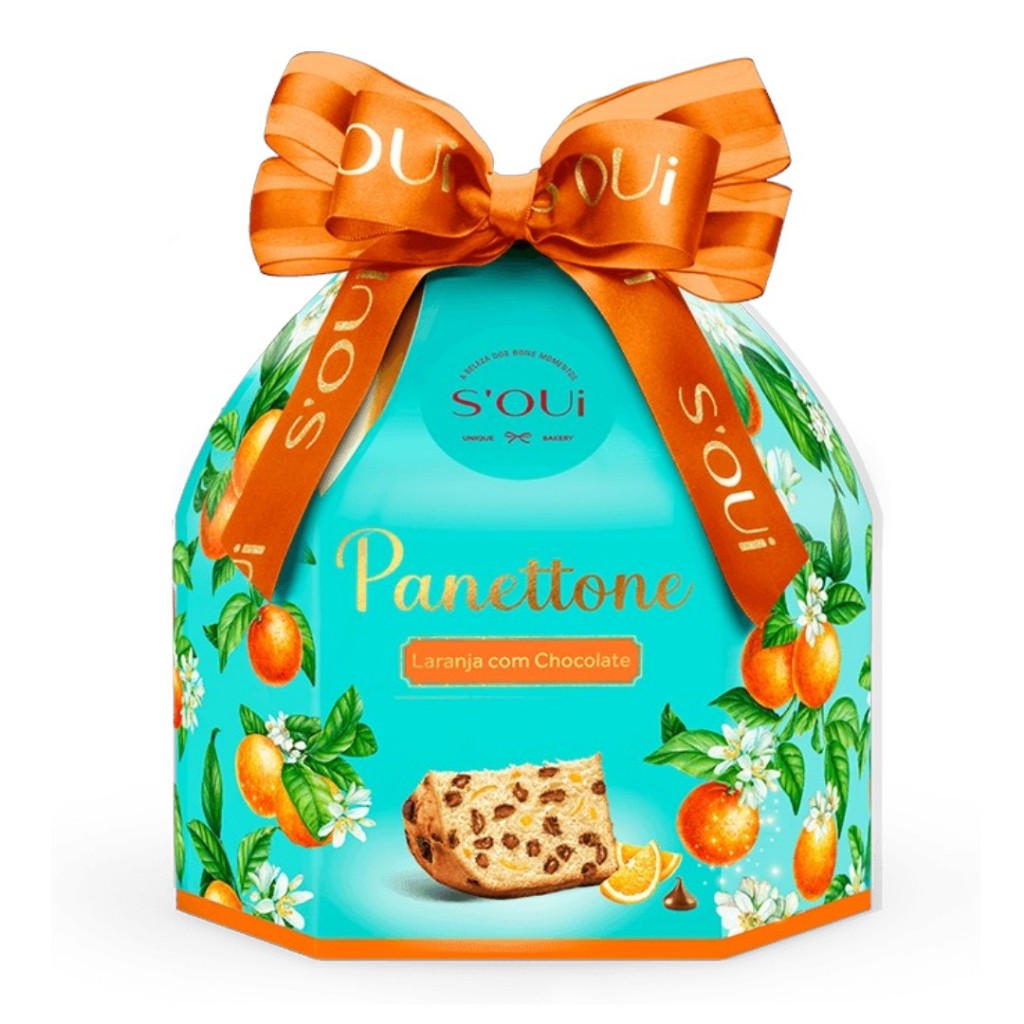 Panetone Laranja com Gotas de Chocolate 400G Com Caixa Decorativa Soui Premium