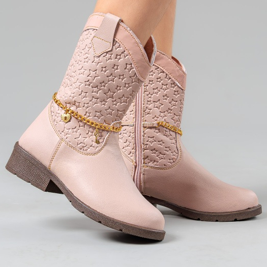 Bota Infantil Feminina Texana Boiadeira Rosa Estrelas Com Pingente em Oferta na Shopee