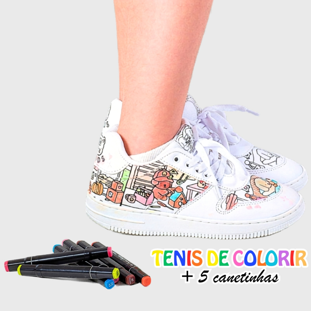 Tênis Infantil De Colorir + Kit 5 Canetinhas Confortável Original Divertido Lançamento em Oferta na Shopee