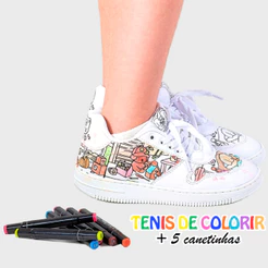 Tênis Infantil De Colorir + Kit 5 Canetinhas Confortável Original Divertido Lançamento