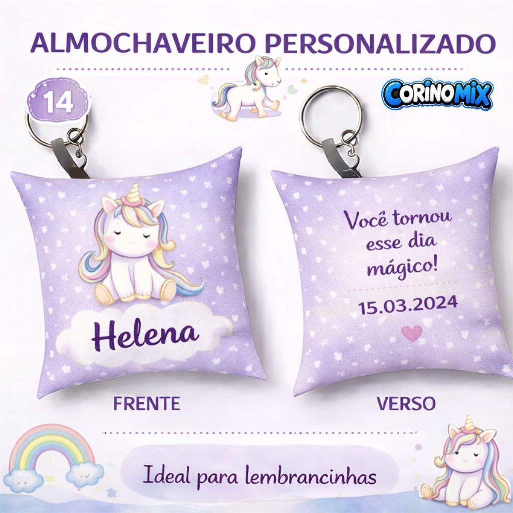 Almochaveiro Unicórnio Lilás Personalizado Nome Lembrancinha Infantil Menina Festa