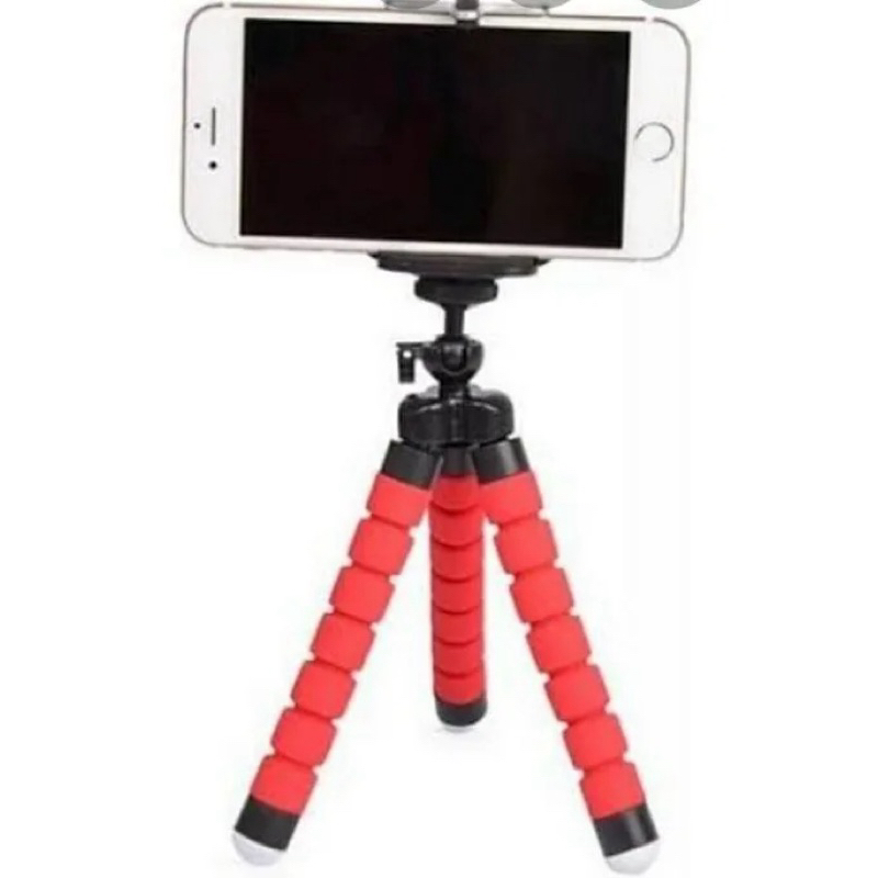 Tripé Flexível para celular câmera gravar vídeos  suporte celular vermelho