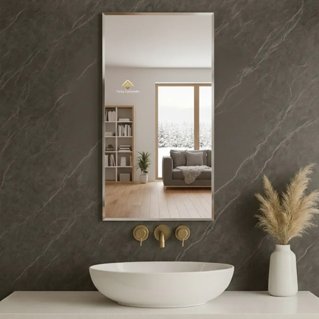 Espelho 80x45 Bisotado Grande De Parede Moldura Vidro Premium Para Lavabo E Sala De Jantar Decorativo Promoção