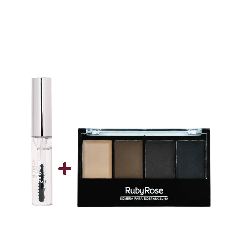 Gel Fixador de Sobrancelhas Efeito Lamination + Paleta de Sombra 4 em 1 Kit Sobrancelhas Ruby Rose®