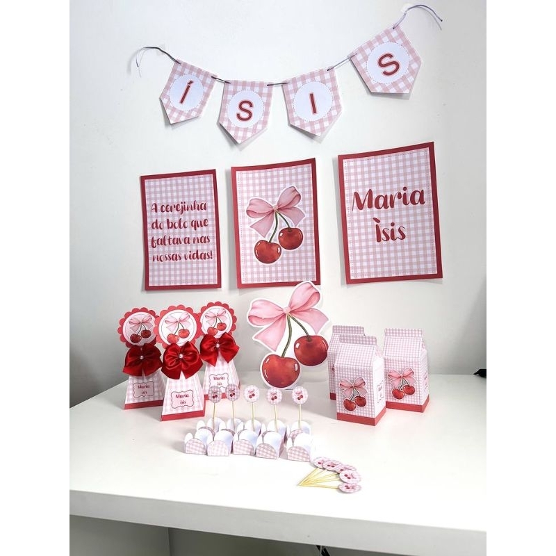 Kit Festa Cerejinha Personalizado 🍒 Decoração Infantil Completa | Mesversário Aniversário Menina