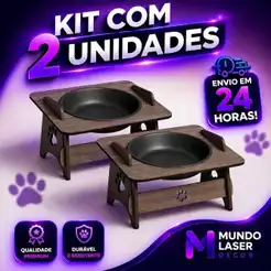 Comedouro Elevado Pet MDF 1| 2 Tigelas Gato Cachorro Suporte Alimentação