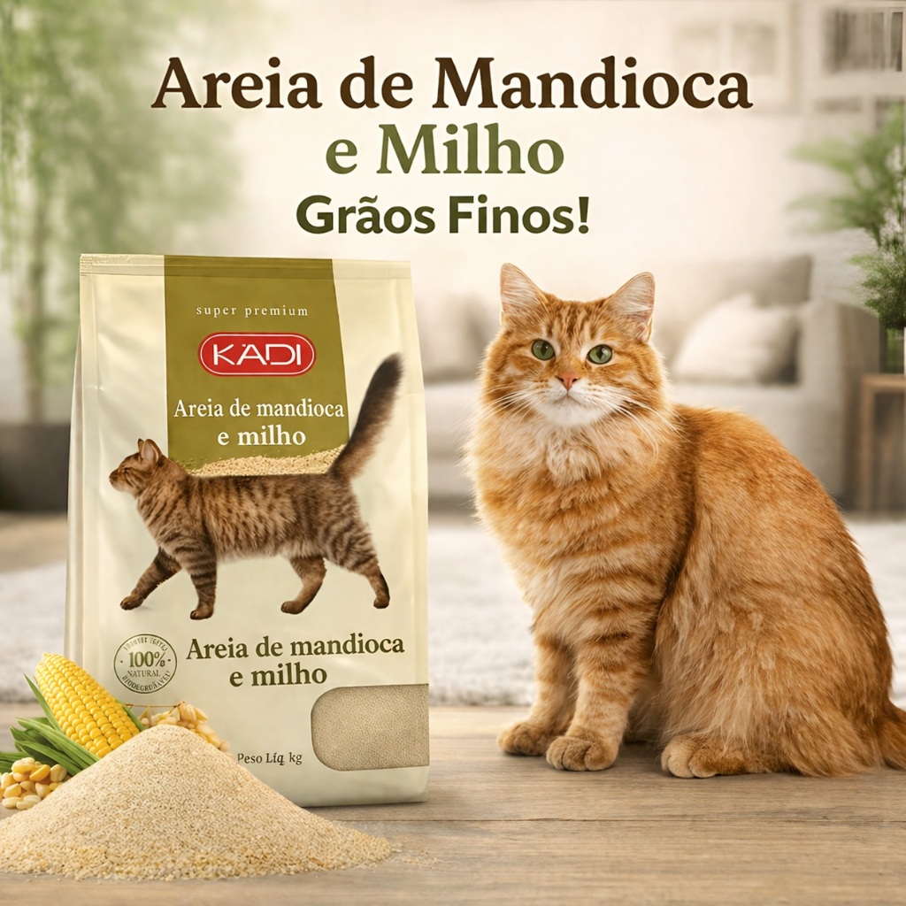 Areia de Mandioca e Milho para Gatos 4kg