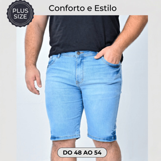 Bermuda Masculina Jeans Plus Size Lycra Larga Elastano Confortável Básica Casual Tamanho Grande em Oferta na Shopee