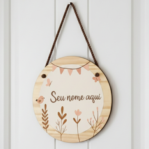 Placa decorativa/Porta Maternidade Personalizada c/Nome Madeira MDF 20x20cm Item Personalizado