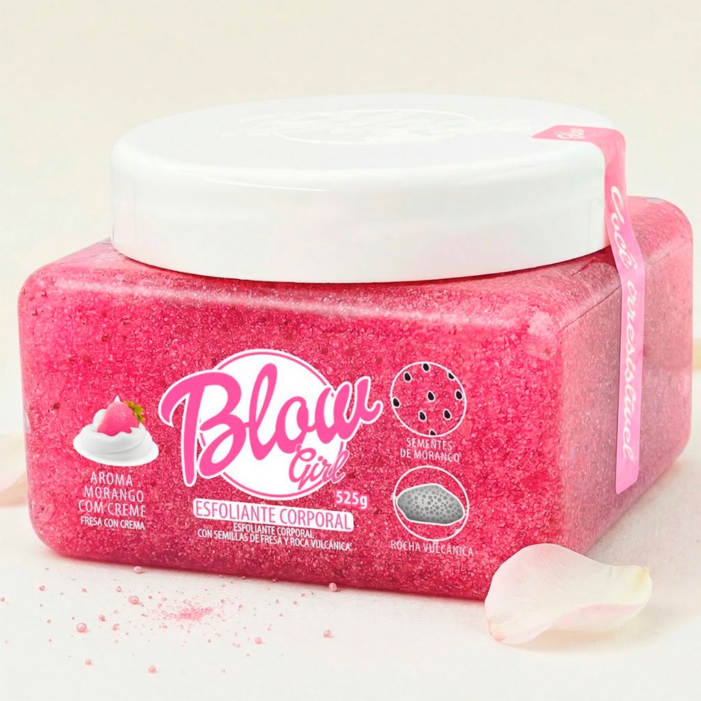Esfoliante Corporal em Gel Blow Girl Morango com Creme Rocha Vulcânica e Efeito Glow 525g