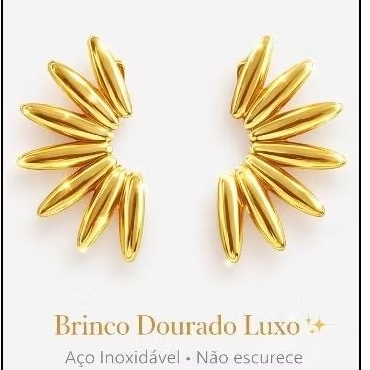 brinco Dourado feminino aço inoxidável luxo antialérgico não escurece grande tendência 2026