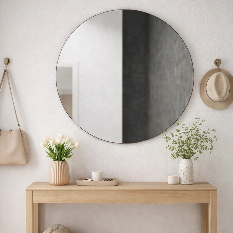 Espelho Redondo Lapidado Decorativo Premium Moderno Banheiro Sala Quarto Vários Tamanhos