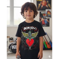 Camiseta Infantil Infanto Juvenil Bon Jovi Banda De Rock Musica Moda Luxo Grife Casual Estampado