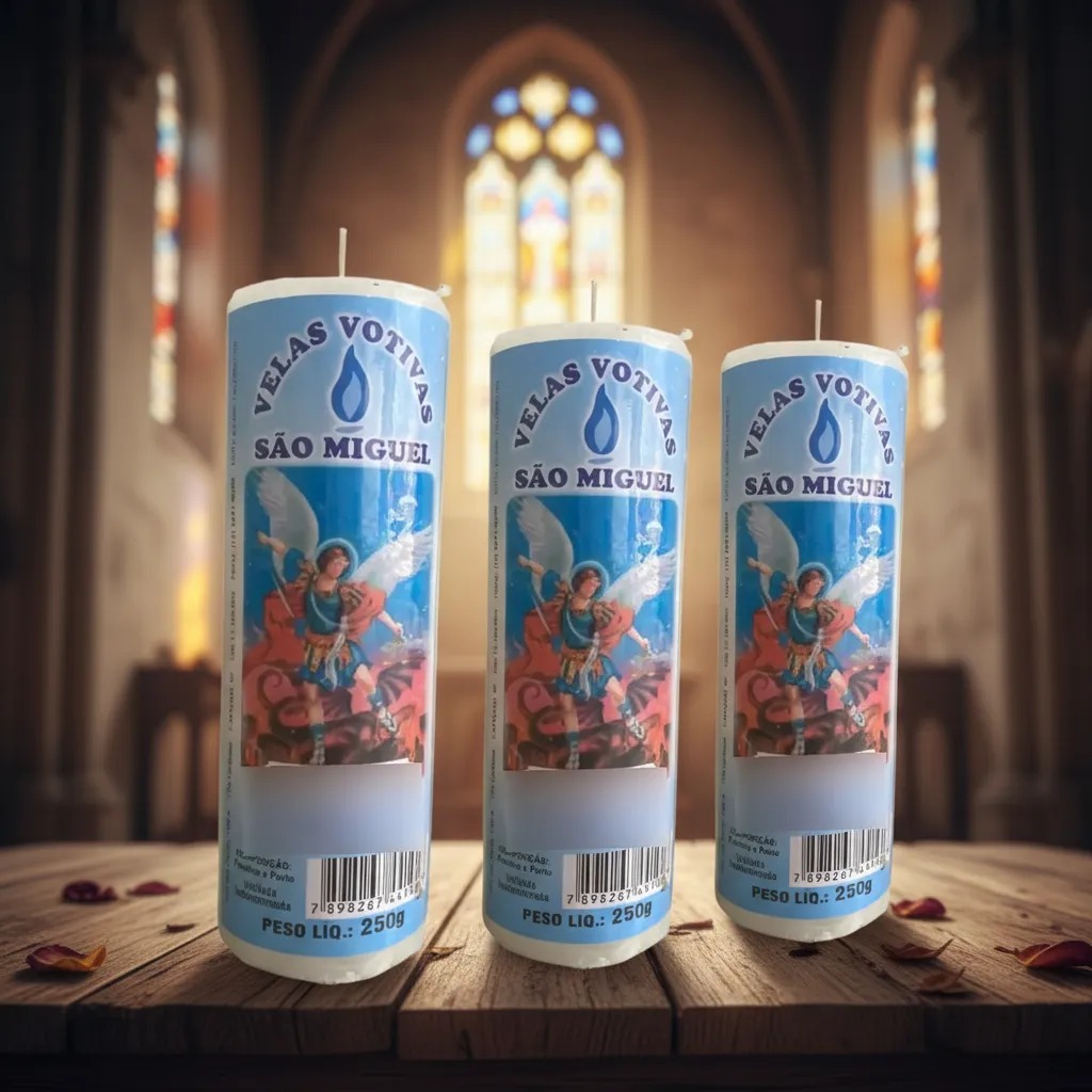 3 Velas Votivas Branca Quaresma São Miguel Arcanjo Devoção Oração Novena Imagem Anjo