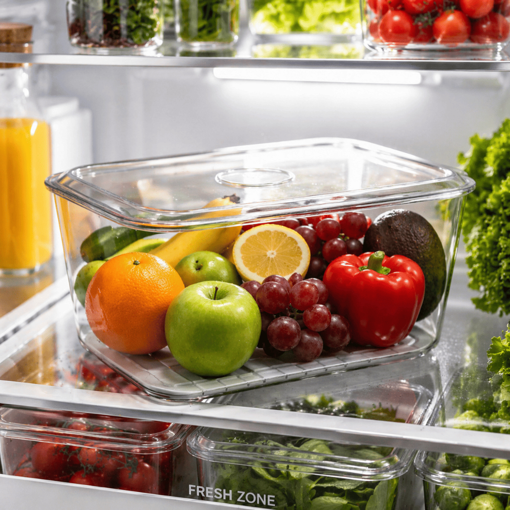 Organizador de Geladeira Caixa em Acrílico com Tampa Transparente para Alimentos Multiuso