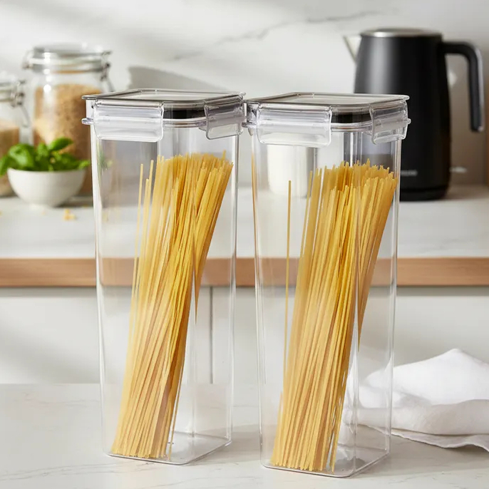Kit 2 Pote Hermético 1,6 L Dispenser Armazenar Macarrão Em Acrílico Fumê
