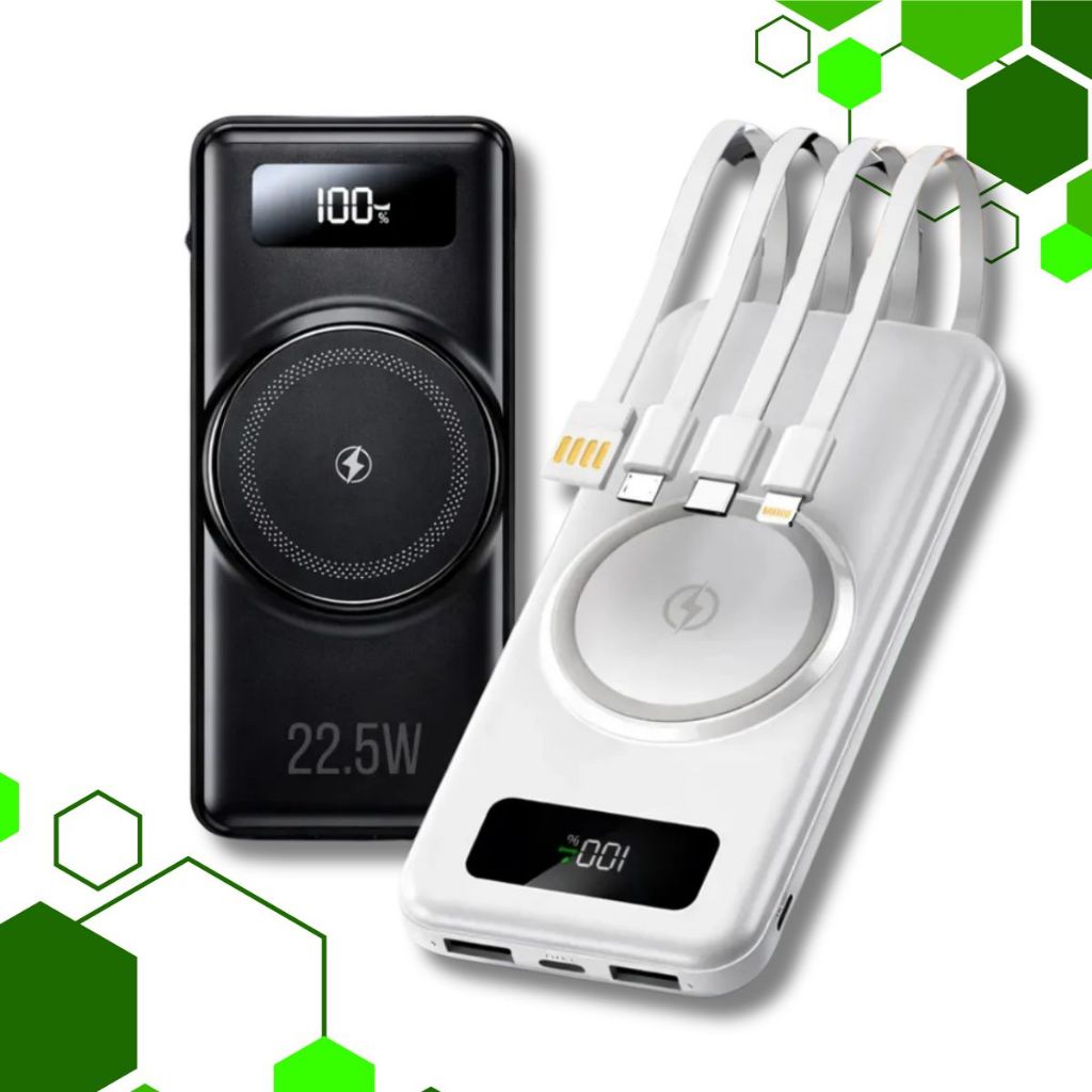 Power Bank 20000mah Carregador Portátil Carga Rápida Por Indução E Cabos Multifuncional