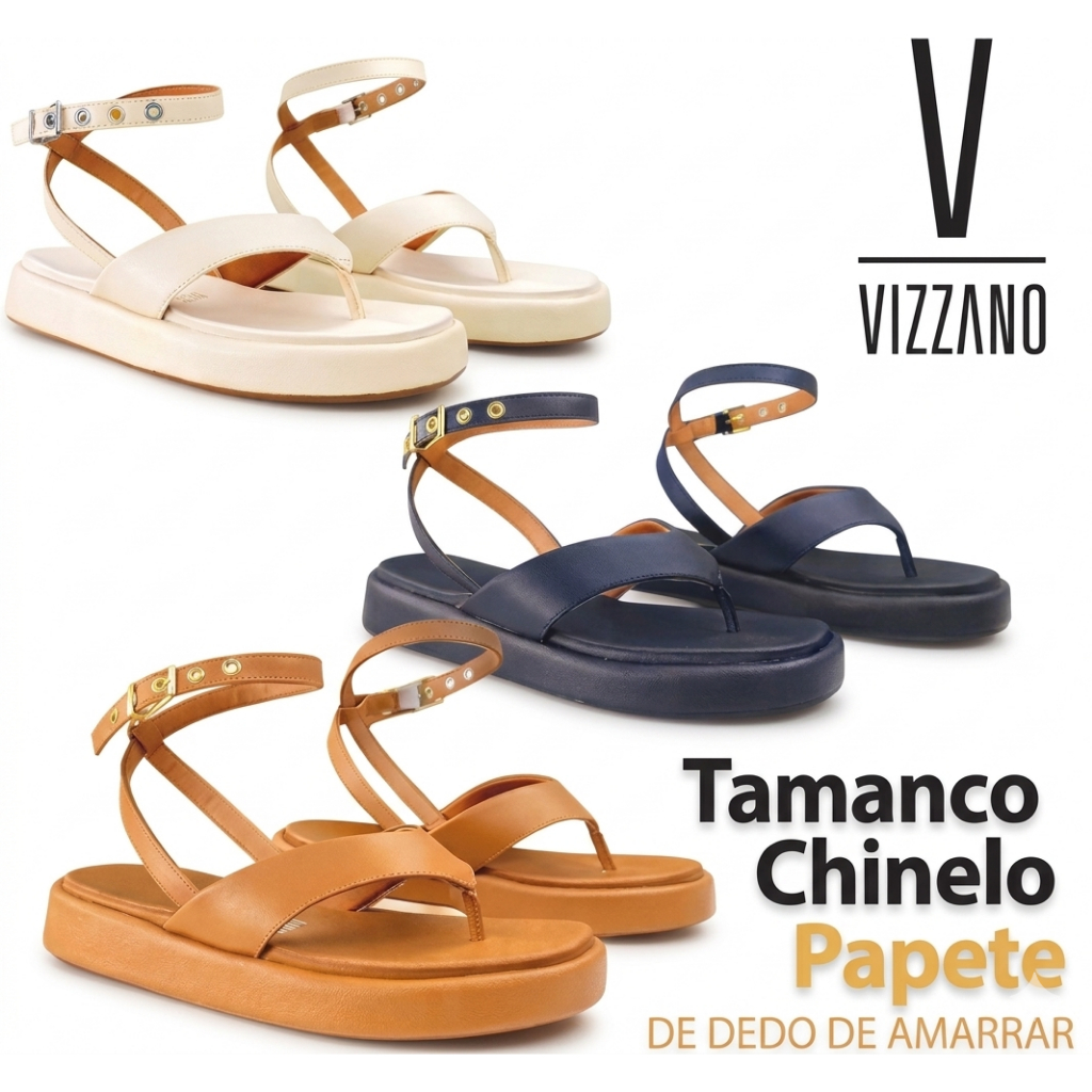 Tamanco Papete Vizzano Feminino de Dedo com Amarração Confortável Casual Leve Moda Verão Dia a Dia
