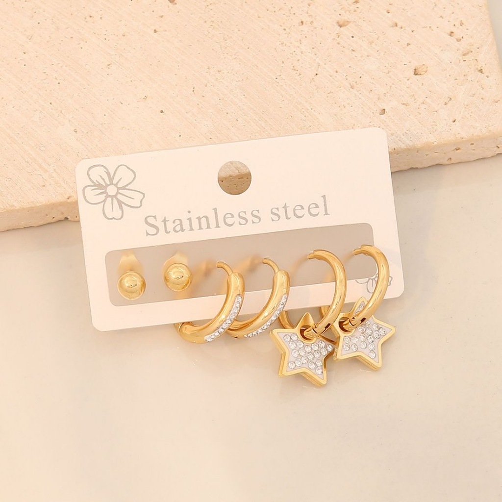 Kit Brincos em Aço Inoxidável 316L Dourado - Modelos Coração, Borboleta e Argola — imagem 2 de 2