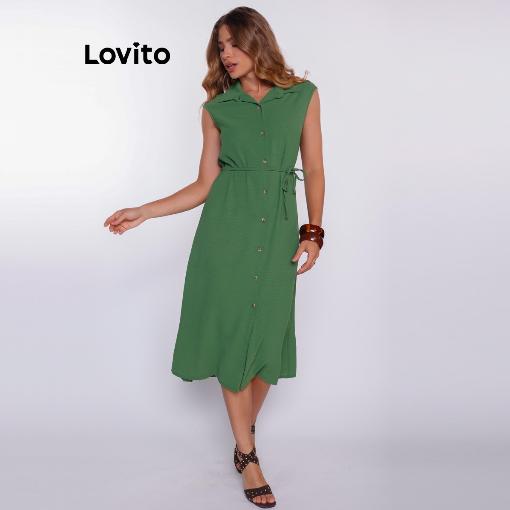 Lovito Vestido Feminino Chemise Tecido Duna DRB17001730