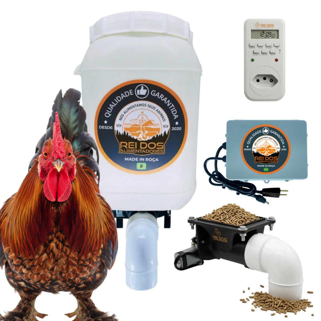 Comedouro Automático de Ração para Galinha Aves com Reservatório 25L e Timer Digital Bivolt