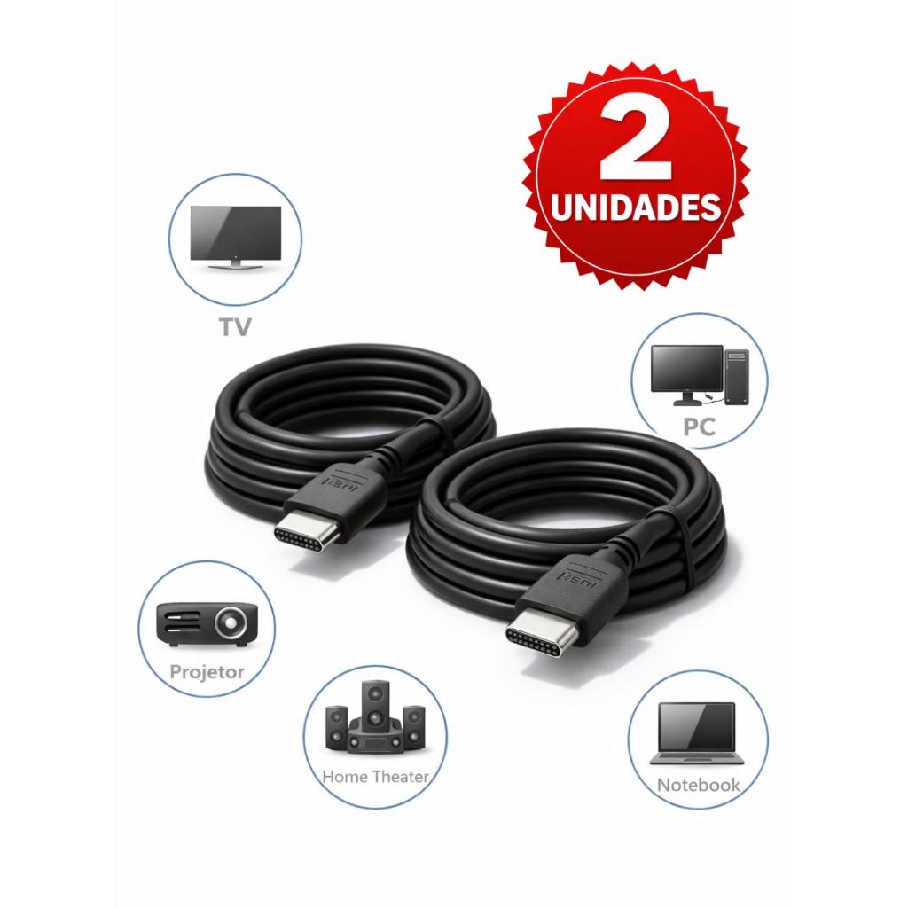 Kit Cabo HDMI 2.0 Full HD 4K Áudio e vídeo para TV Projetor e Monitor 1m