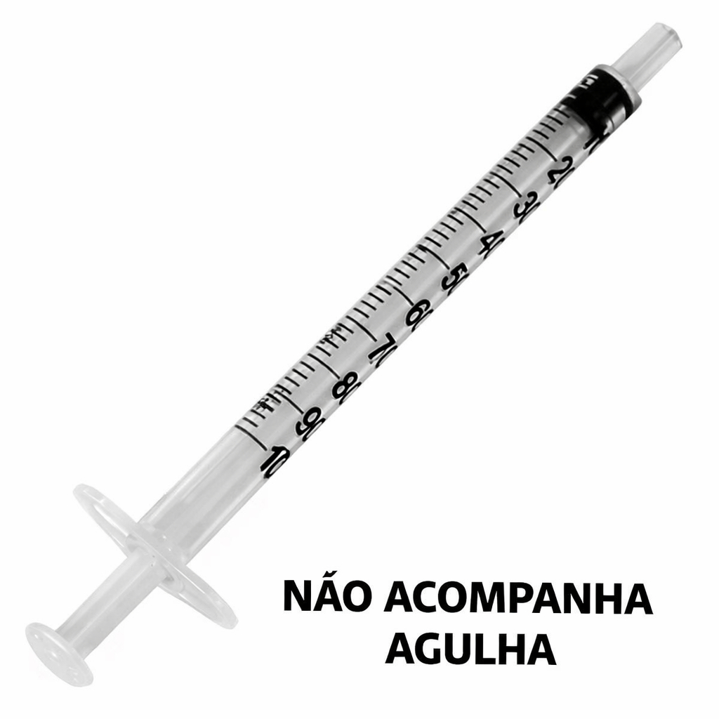 Seringas de 1ml 100UI Sem Agulha Luer Slip (Liso) - Kit com 10  / 20 / 50 / 100 Unidades