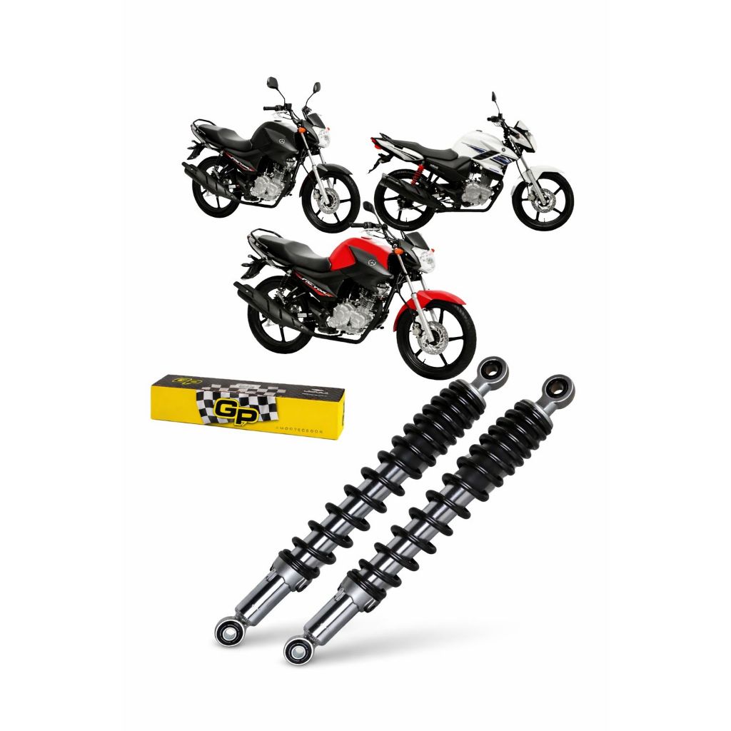 PAR AMORTECEDOR CROMADO MOLA PRETA GP7 COM REGULAGEM FAZER 150 2014... YBR FACTOR 150/125 i 2017 EM DIANTE